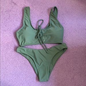 Green Lace up Bikini